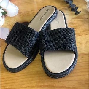 NWT Black Glittery Slip-on Sandals